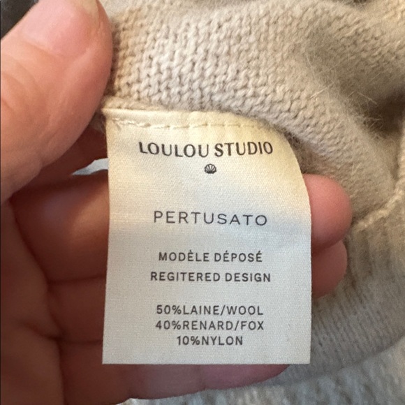 Loulou Studio Short Sleeve Pertusato Wool/Fox/Nylon Blend Sweater - Size Medium - Picture 4 of 7